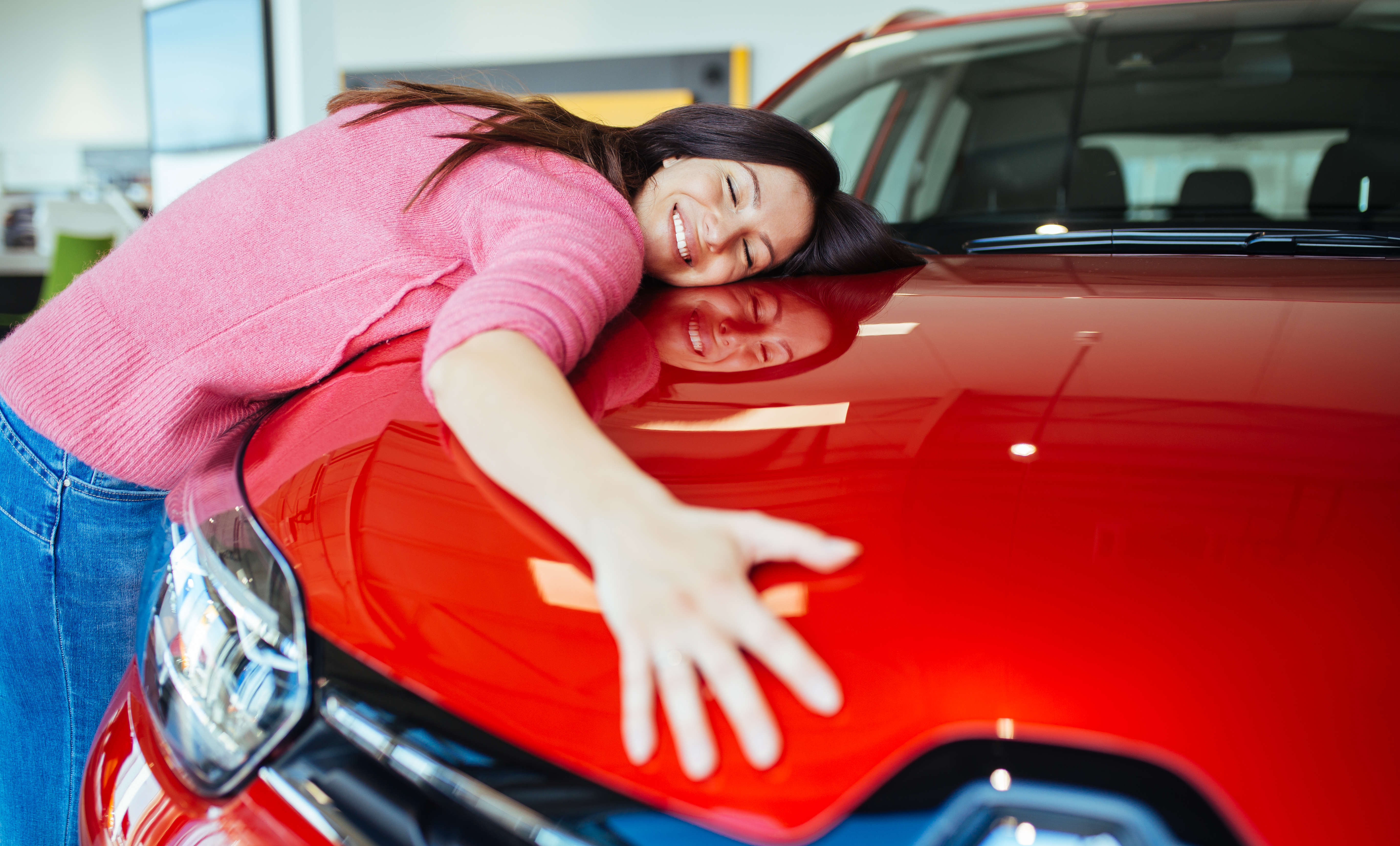 Girl red car used car